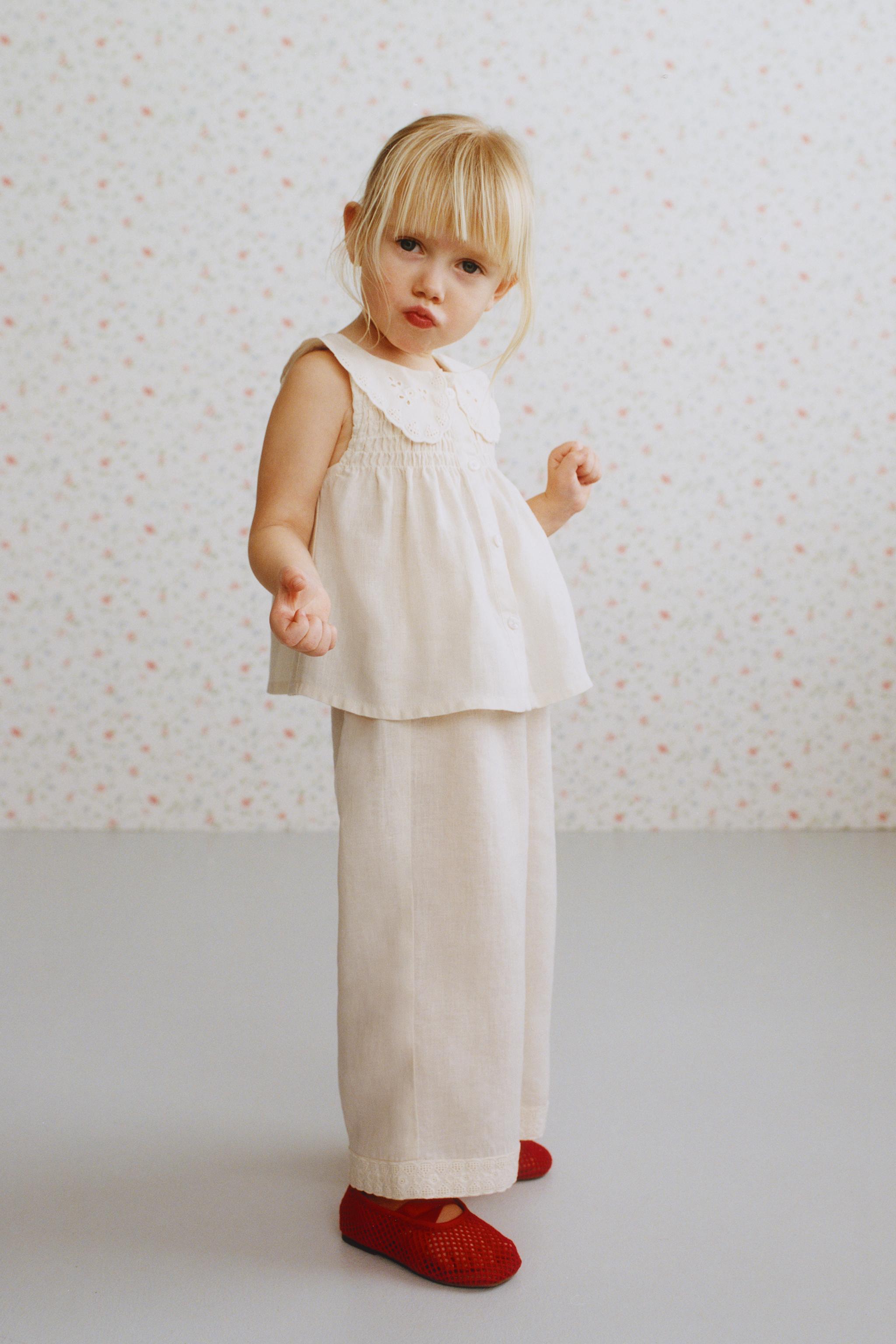 100% LINEN CULOTTE PANTS WITH LACE TRIM